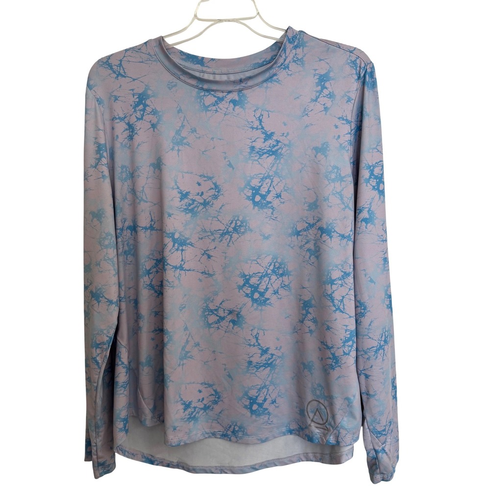 Enlighten Womens 1X Activewear Sun Top Blue‎ Purple Marble Thumbhole Athletic
